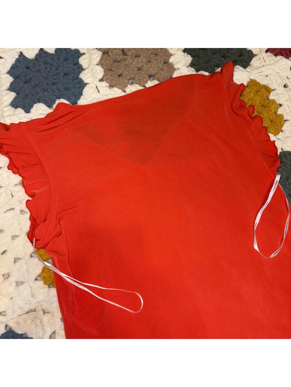 Calvin Klein Women's Red V-Neck Top with Ribbon Detail Woman’s Size M - Picture 5 of 7